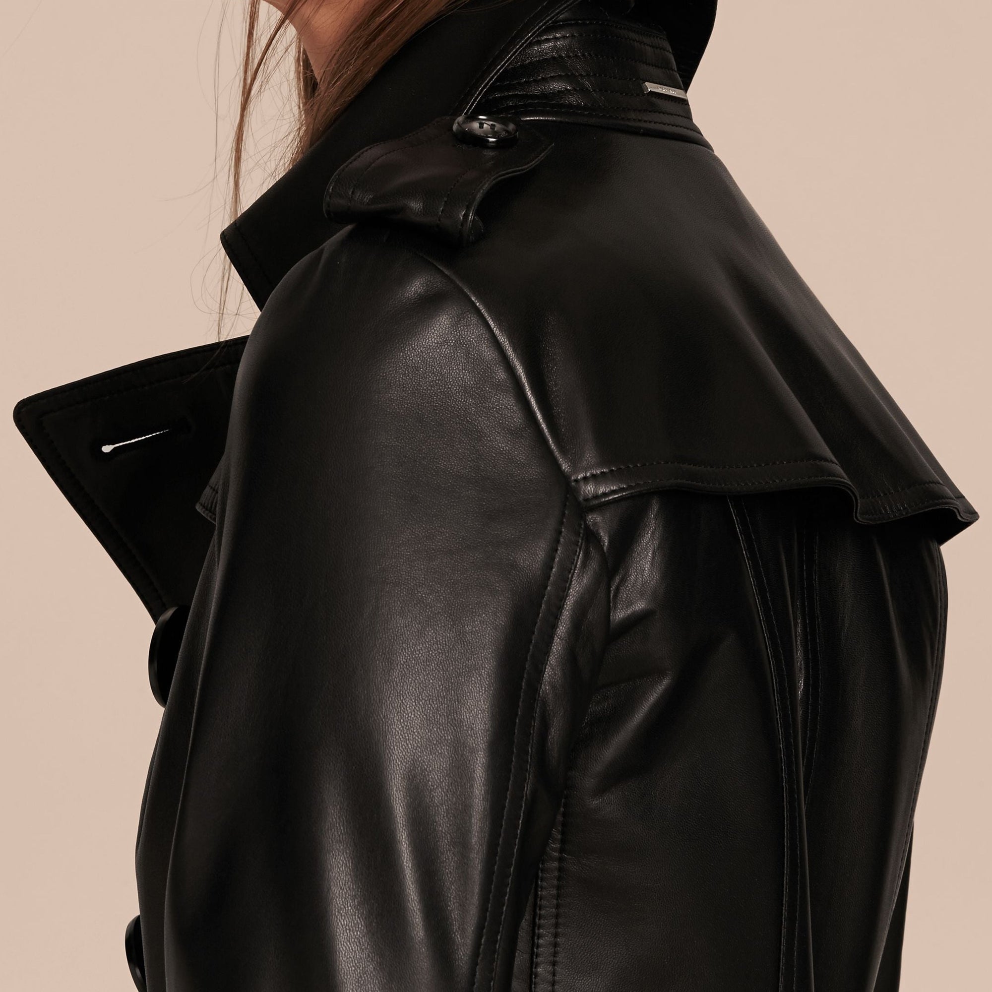 Veste trench en cuir d'agneau - Black