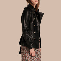 Veste trench en cuir d'agneau - Black