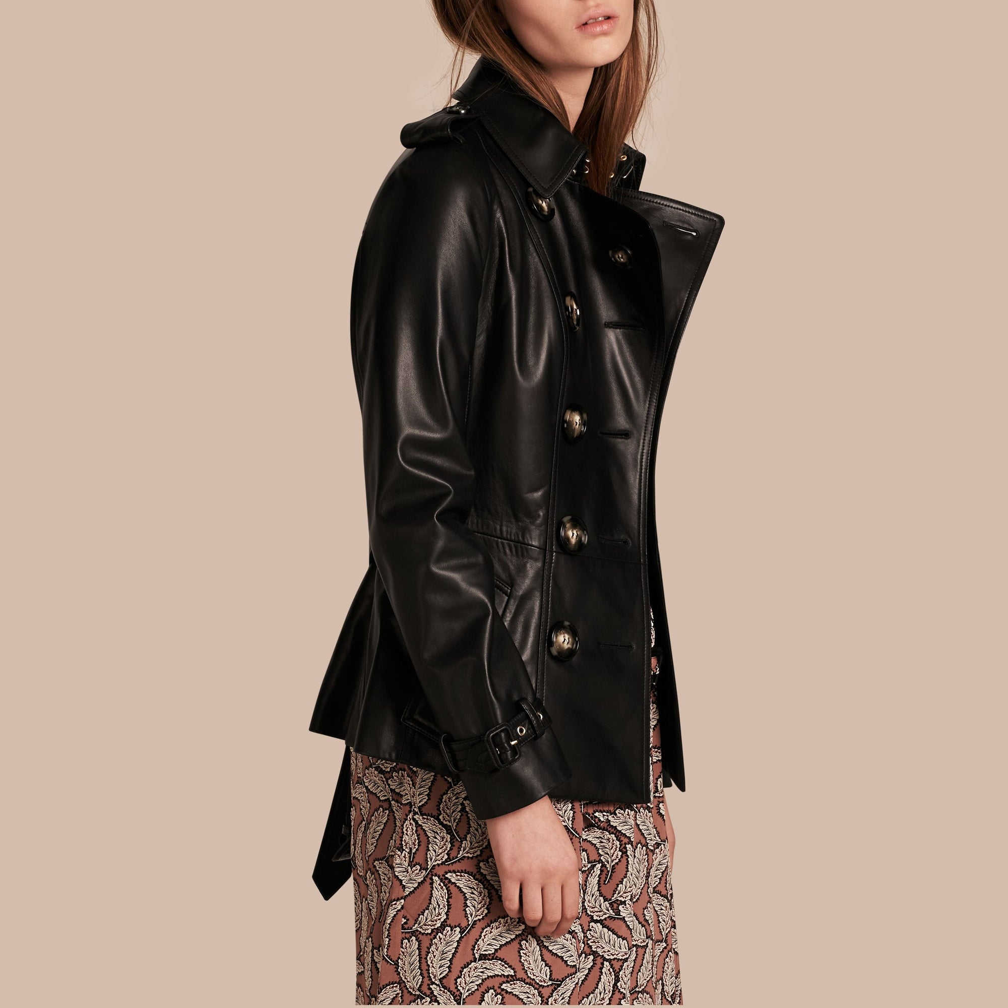 Veste trench en cuir d'agneau - Black
