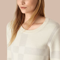 Pull en maille de laine mélangée à motif check - Natural White