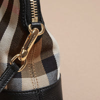 Sac pochette en coton à motif House check et cuir - Black
