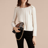 Sac pochette en coton à motif House check et cuir - Black
