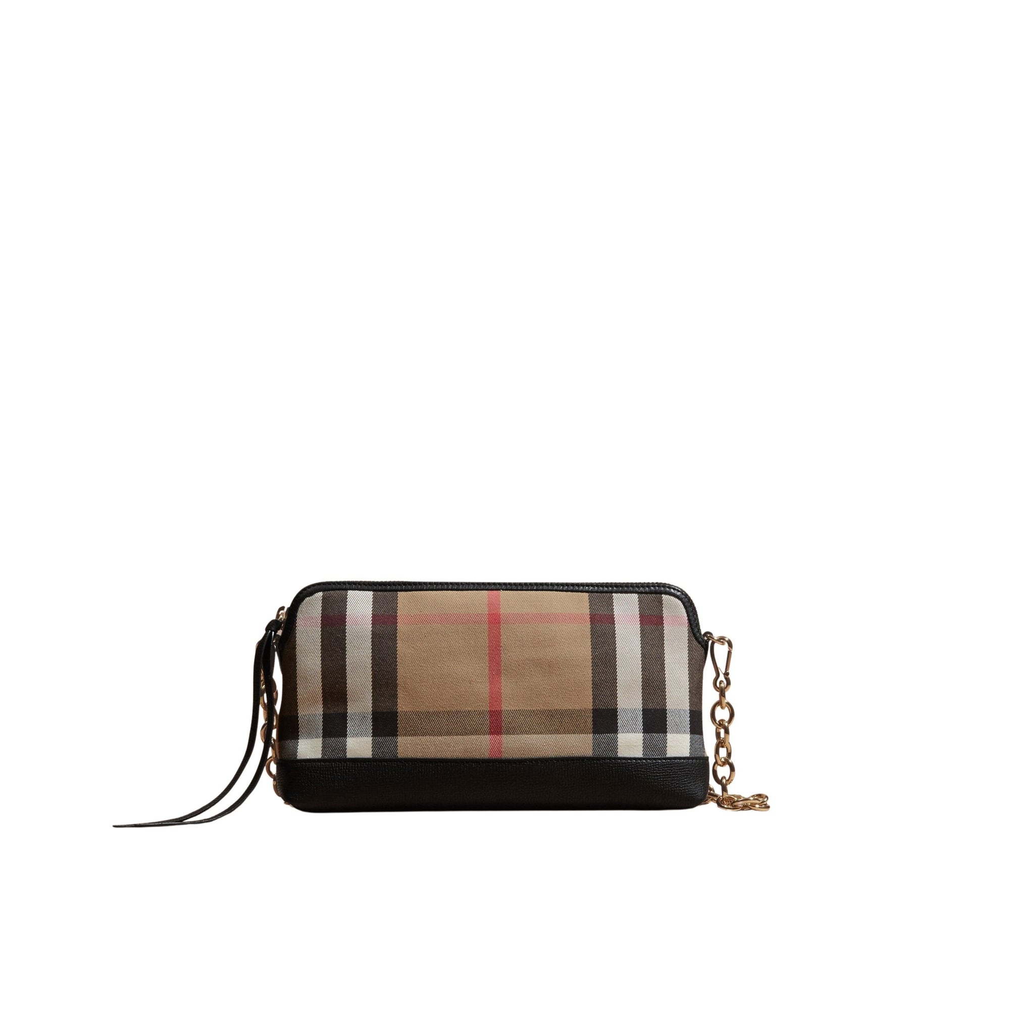 Sac pochette en coton à motif House check et cuir - Black