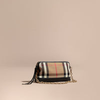 Sac pochette en coton à motif House check et cuir - Black