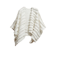 Poncho en fil coupé de laine et cachemire - White