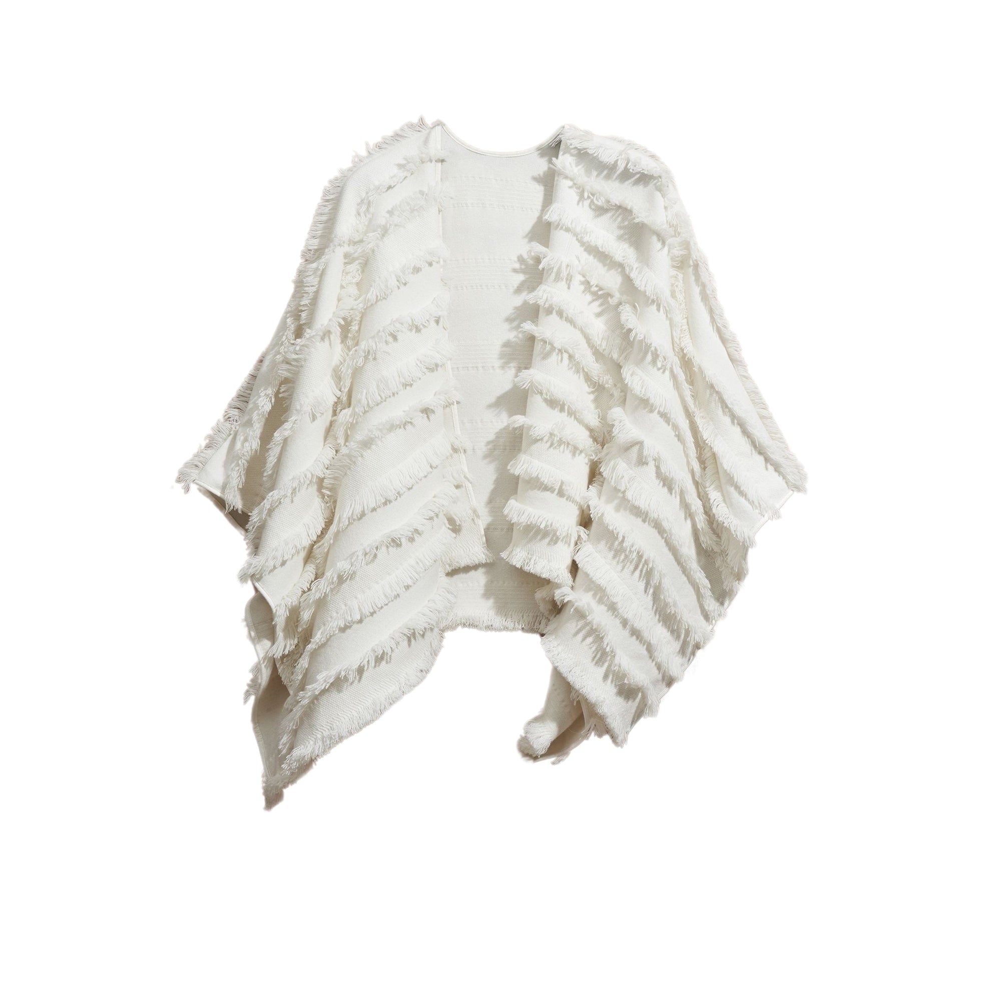 Poncho en fil coupé de laine et cachemire - White