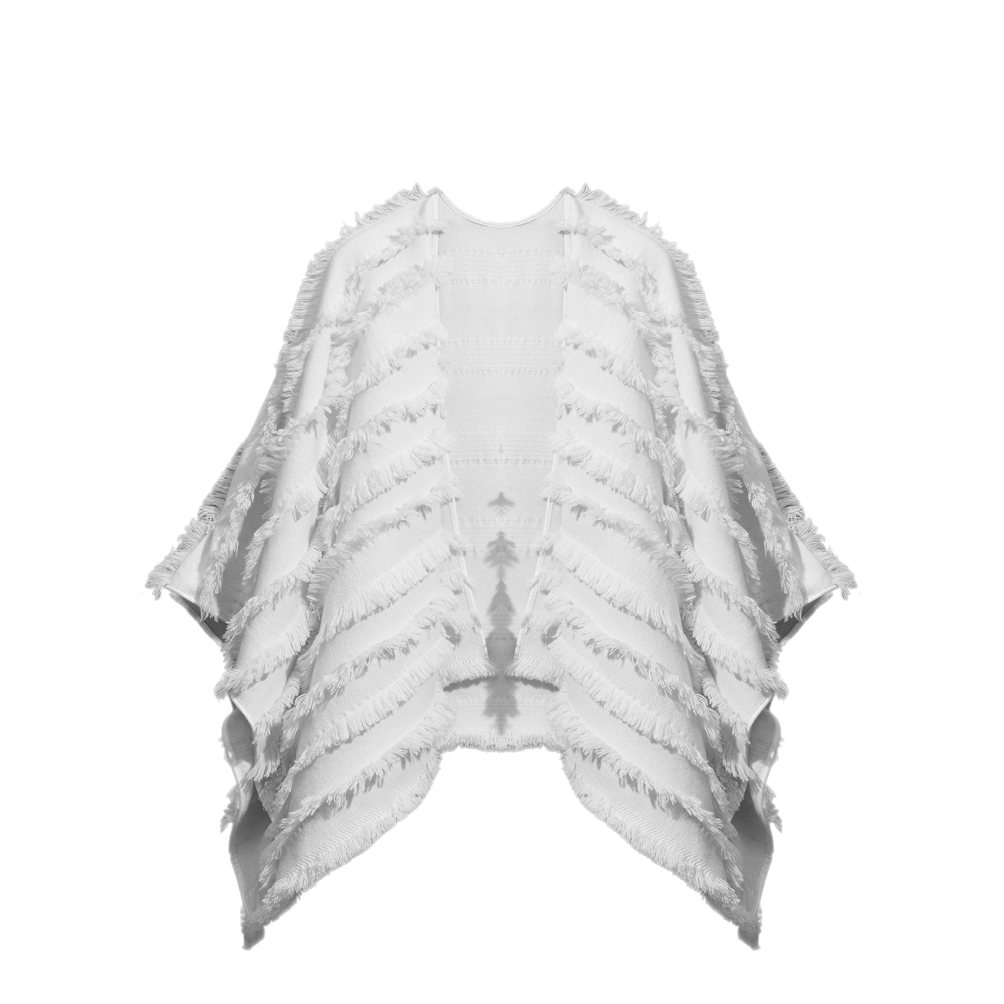 Poncho en fil coupé de laine et cachemire - White