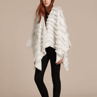 Poncho en fil coupé de laine et cachemire - White