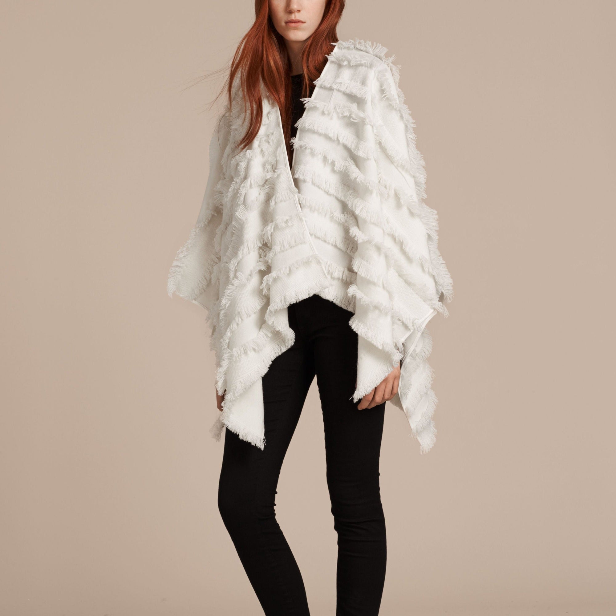 Poncho en fil coupé de laine et cachemire - White