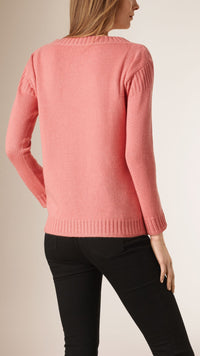 Pull en cachemire et coton à détails côtelés - Coral Pink