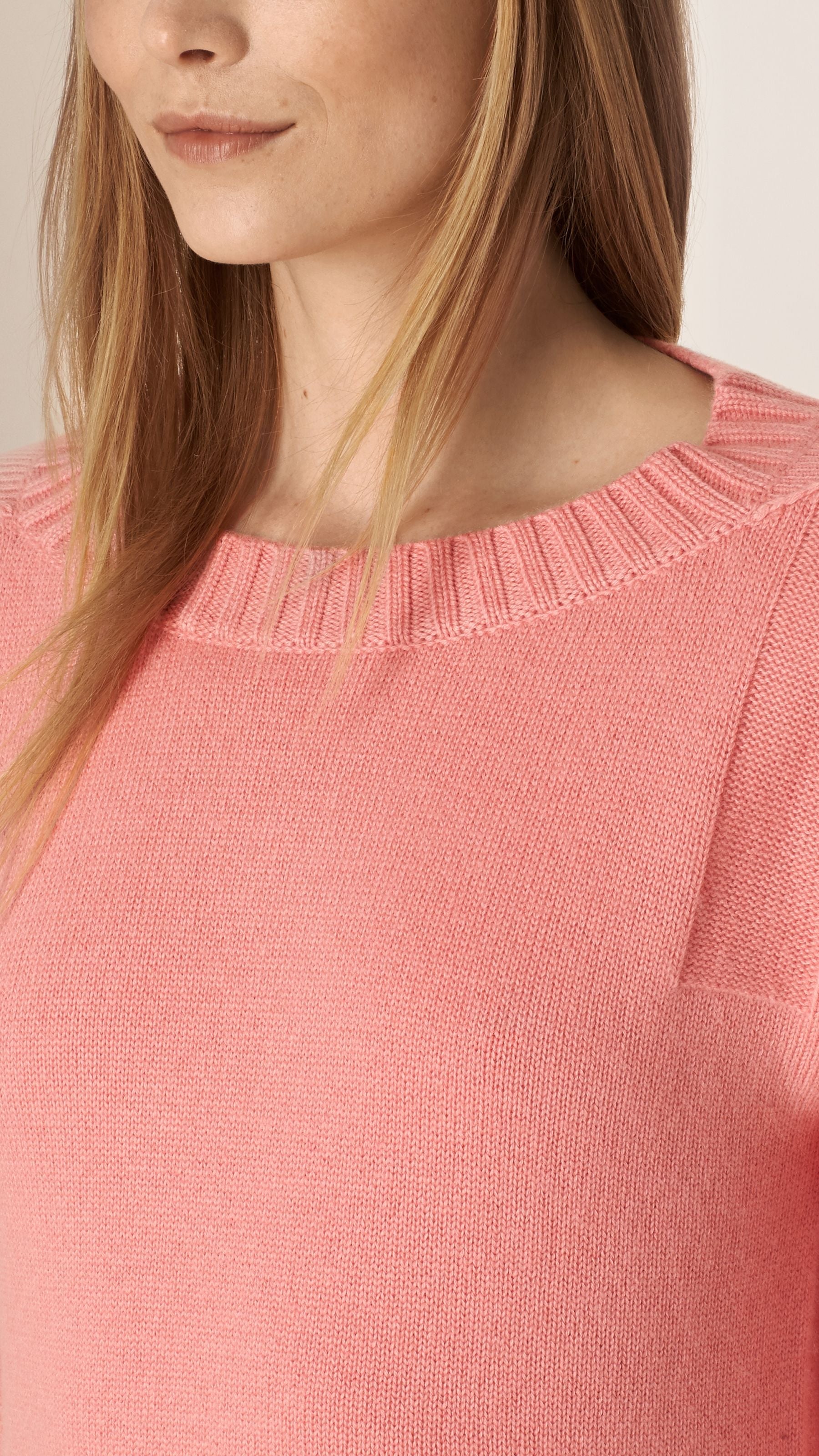 Pull en cachemire et coton à détails côtelés - Coral Pink