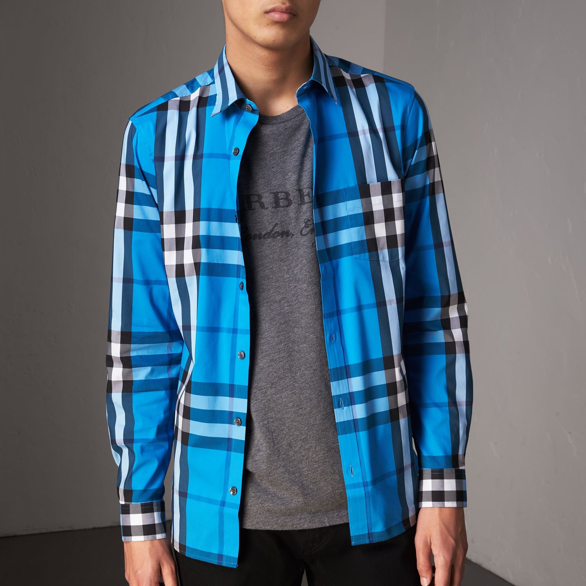 Chemise en coton extensible à motif check - Bright Blue
