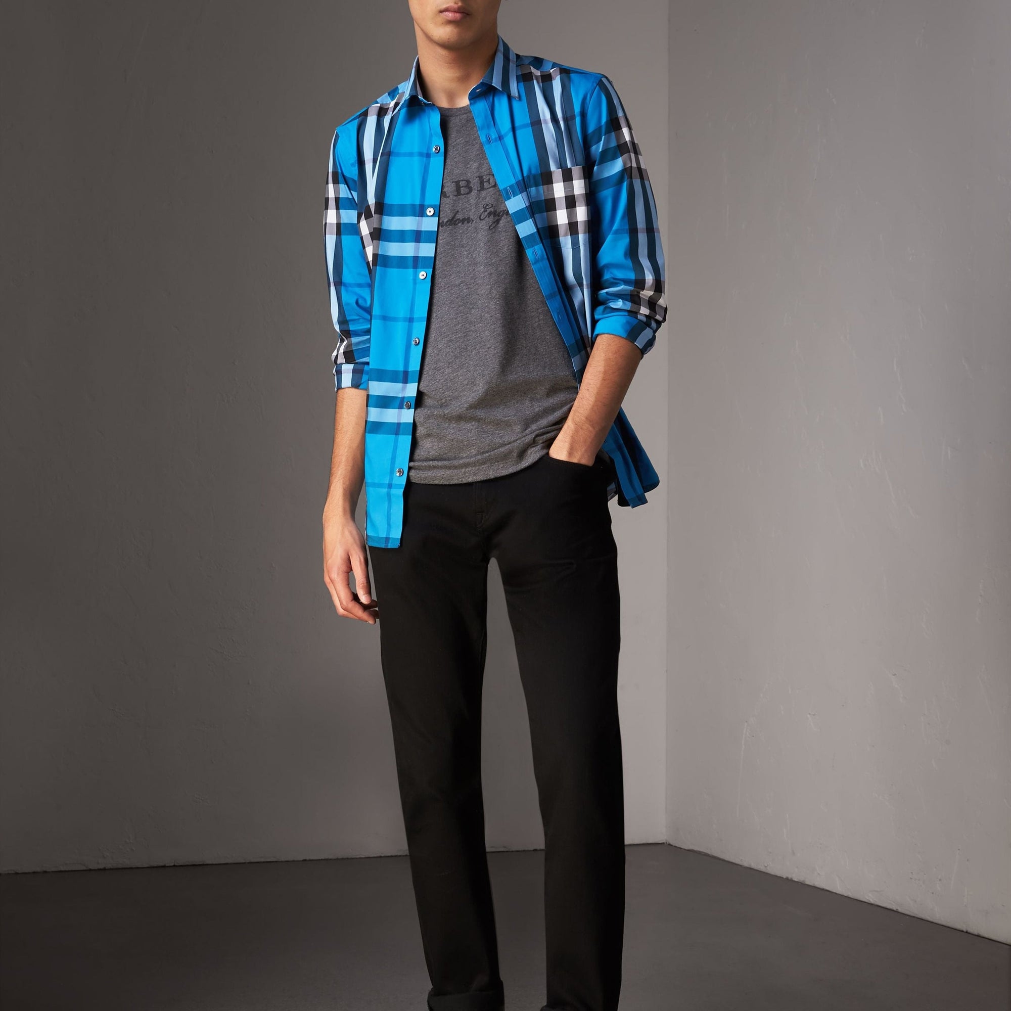 Chemise en coton extensible à motif check - Bright Blue