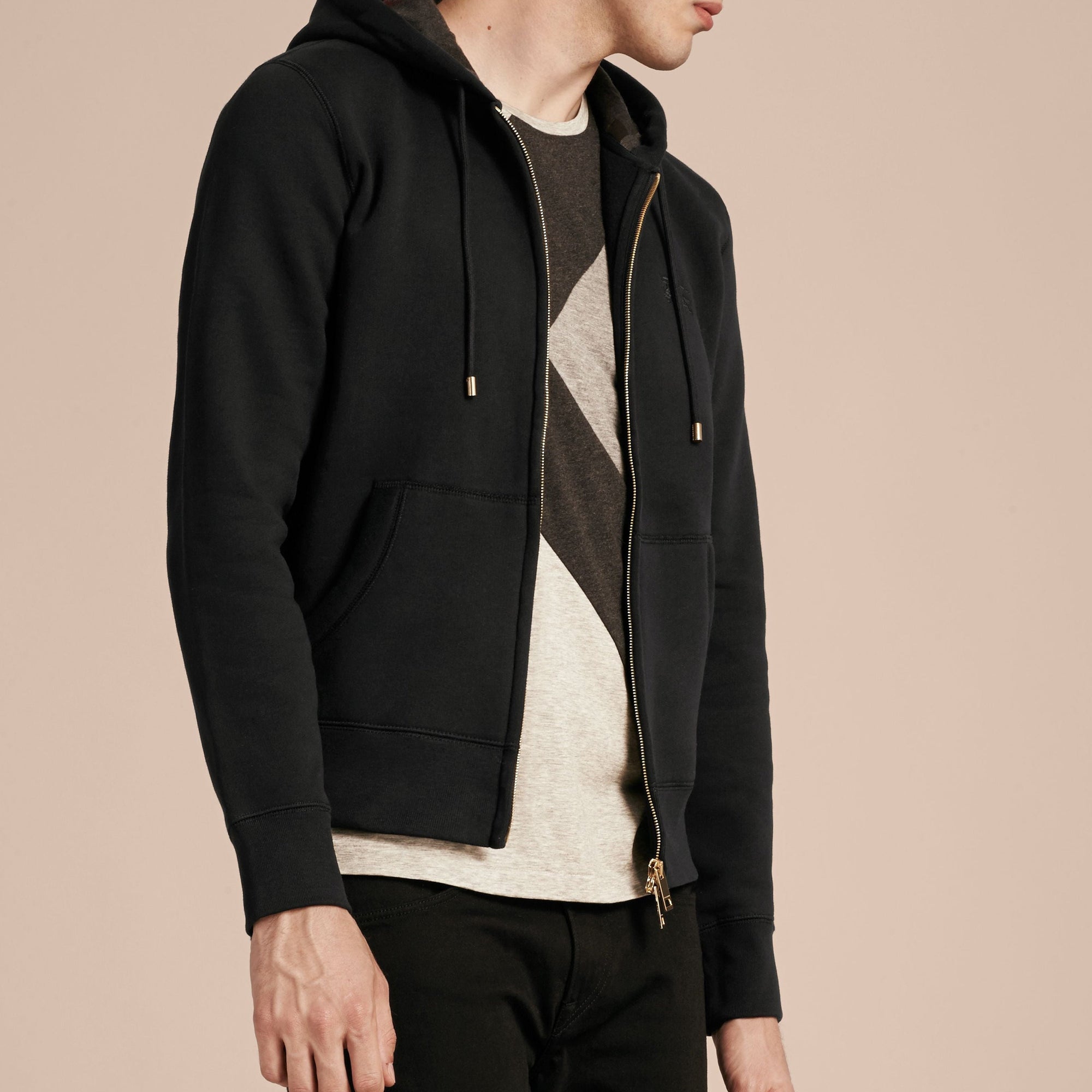 Sweat à capuche motif check - Black