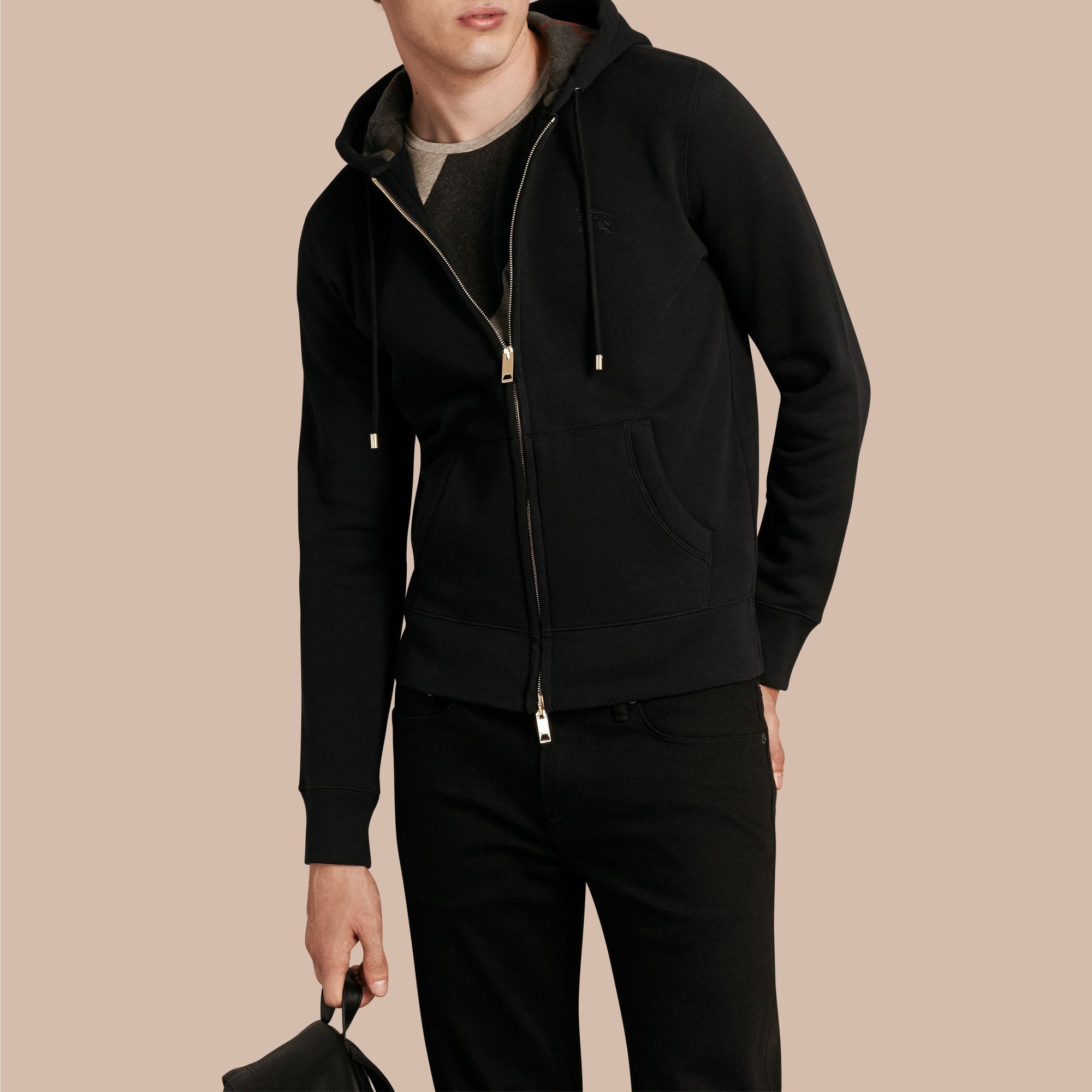 Sweat à capuche motif check - Black