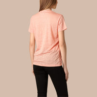 T-shirt en lin à col V et mailles ouvertes - Coral Pink