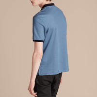 Polo en piqué de coton mercerisé - Cornflower Blue & Navy