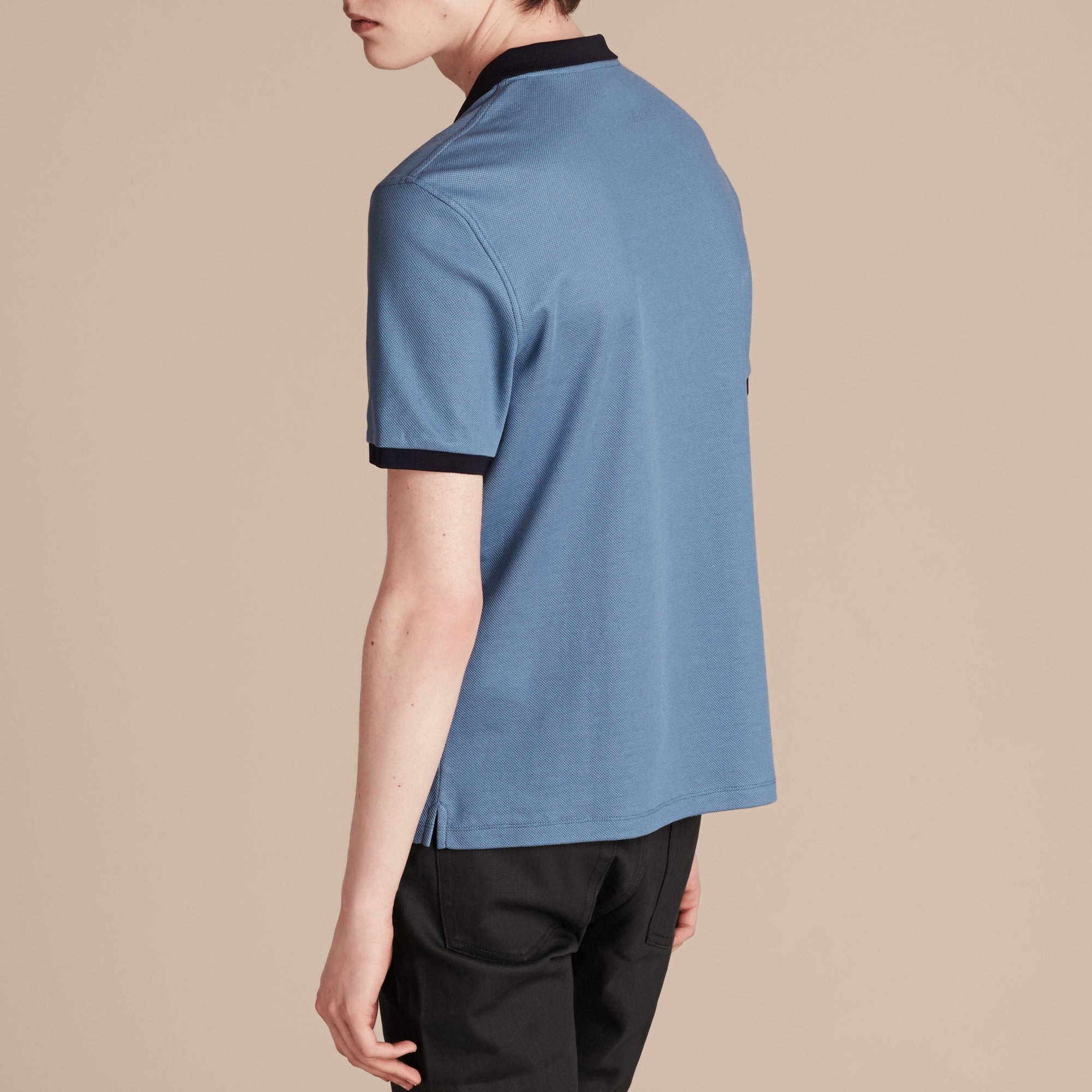 Polo en piqué de coton mercerisé - Cornflower Blue & Navy