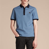 Polo en piqué de coton mercerisé - Cornflower Blue & Navy