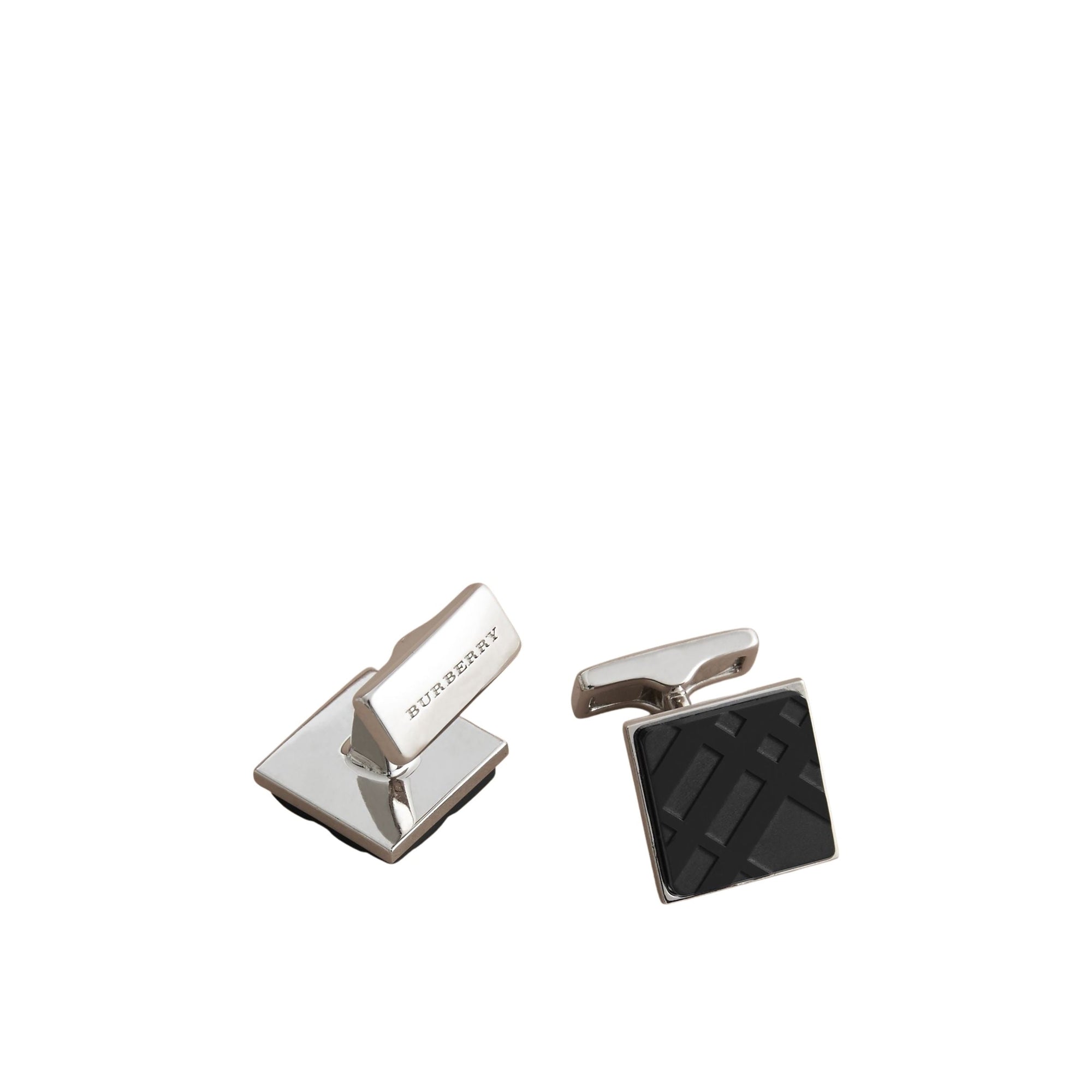 Boutons de manchette carrés gravés du motif check - Black