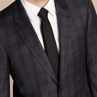 Costume moderne semi-entoilé en laine à motif Check - Navy