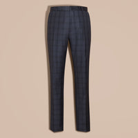 Costume moderne semi-entoilé en laine à motif Check - Navy