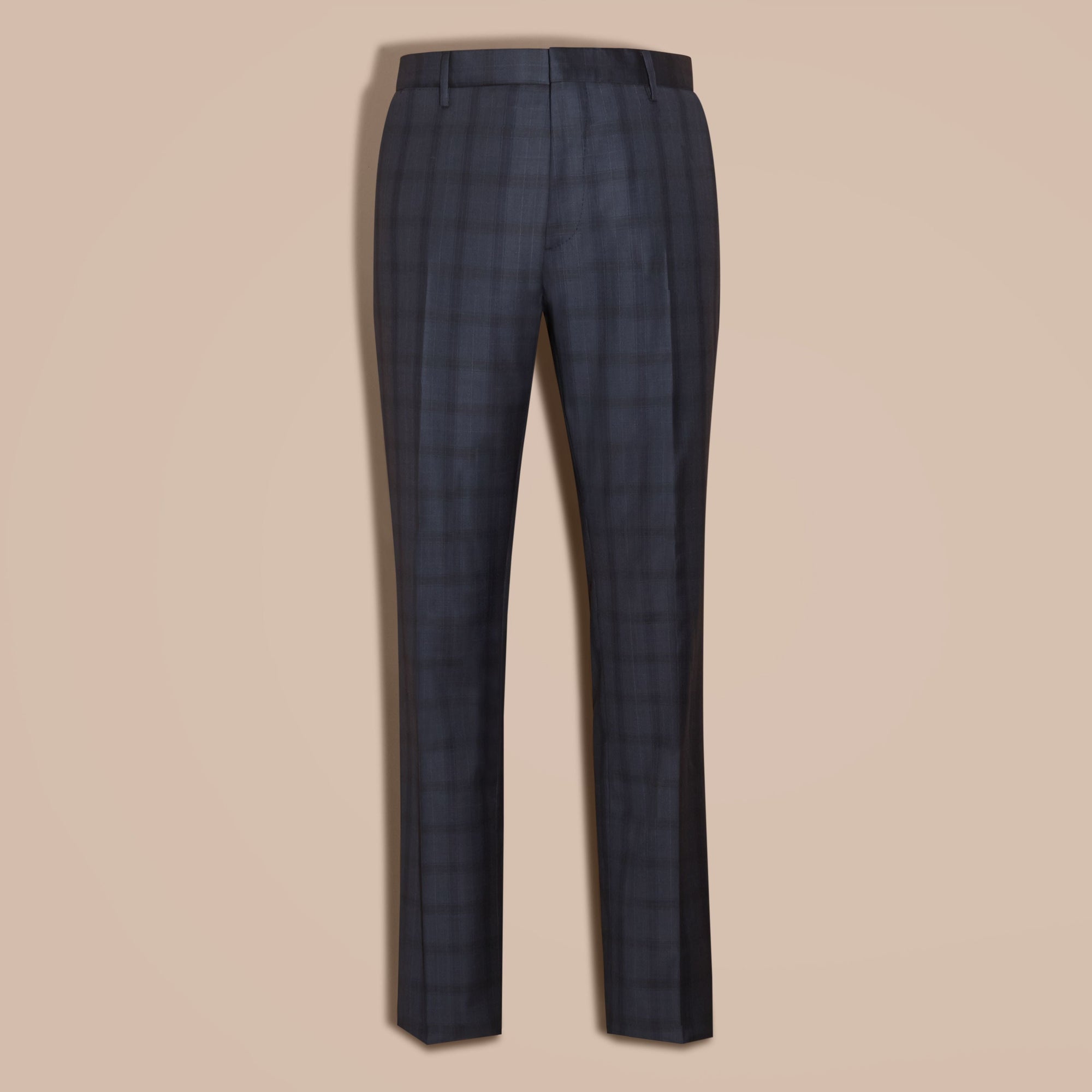 Costume moderne semi-entoilé en laine à motif Check - Navy