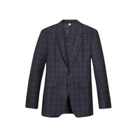 Costume moderne semi-entoilé en laine à motif Check - Navy