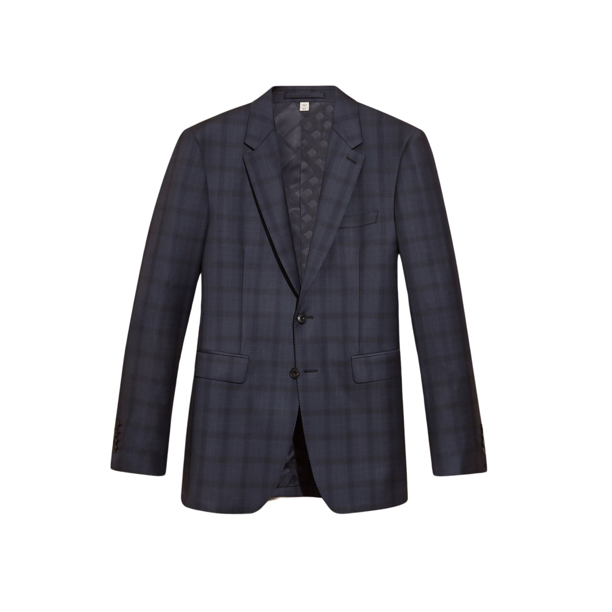 Costume moderne semi-entoilé en laine à motif Check - Navy