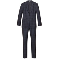 Costume moderne semi-entoilé en laine à motif Check - Navy