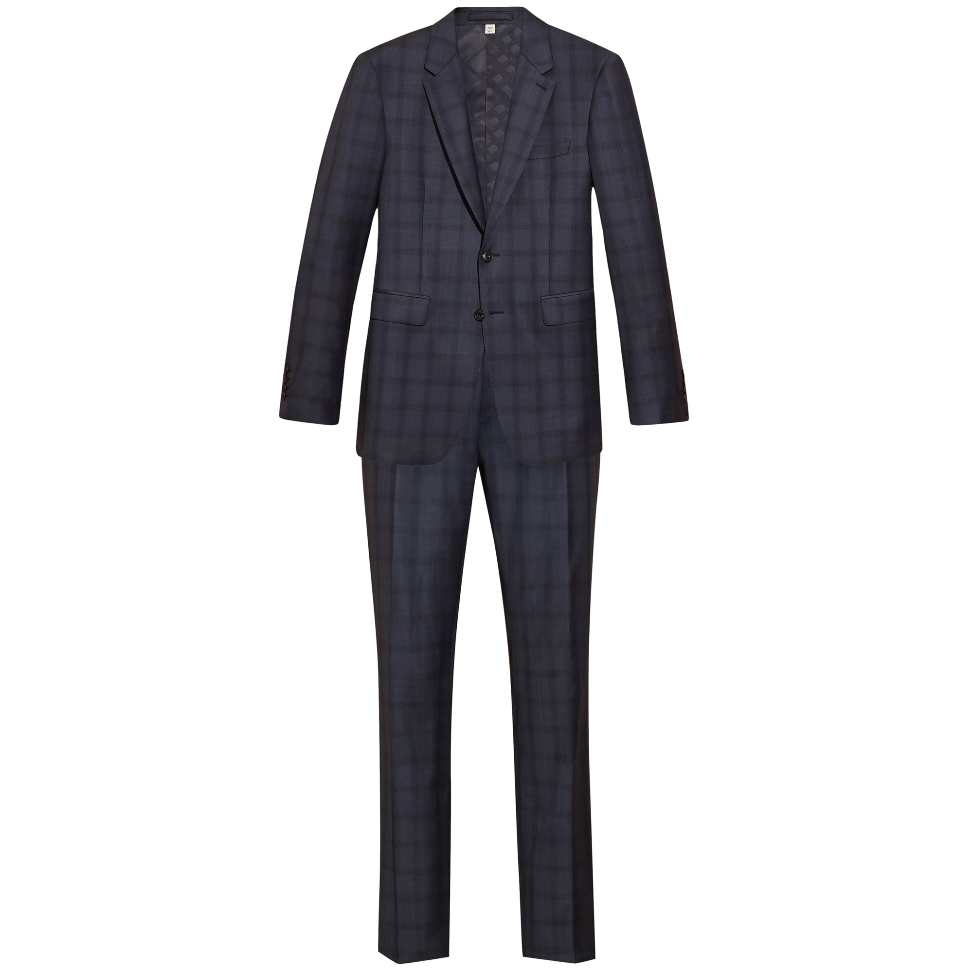 Costume moderne semi-entoilé en laine à motif Check - Navy