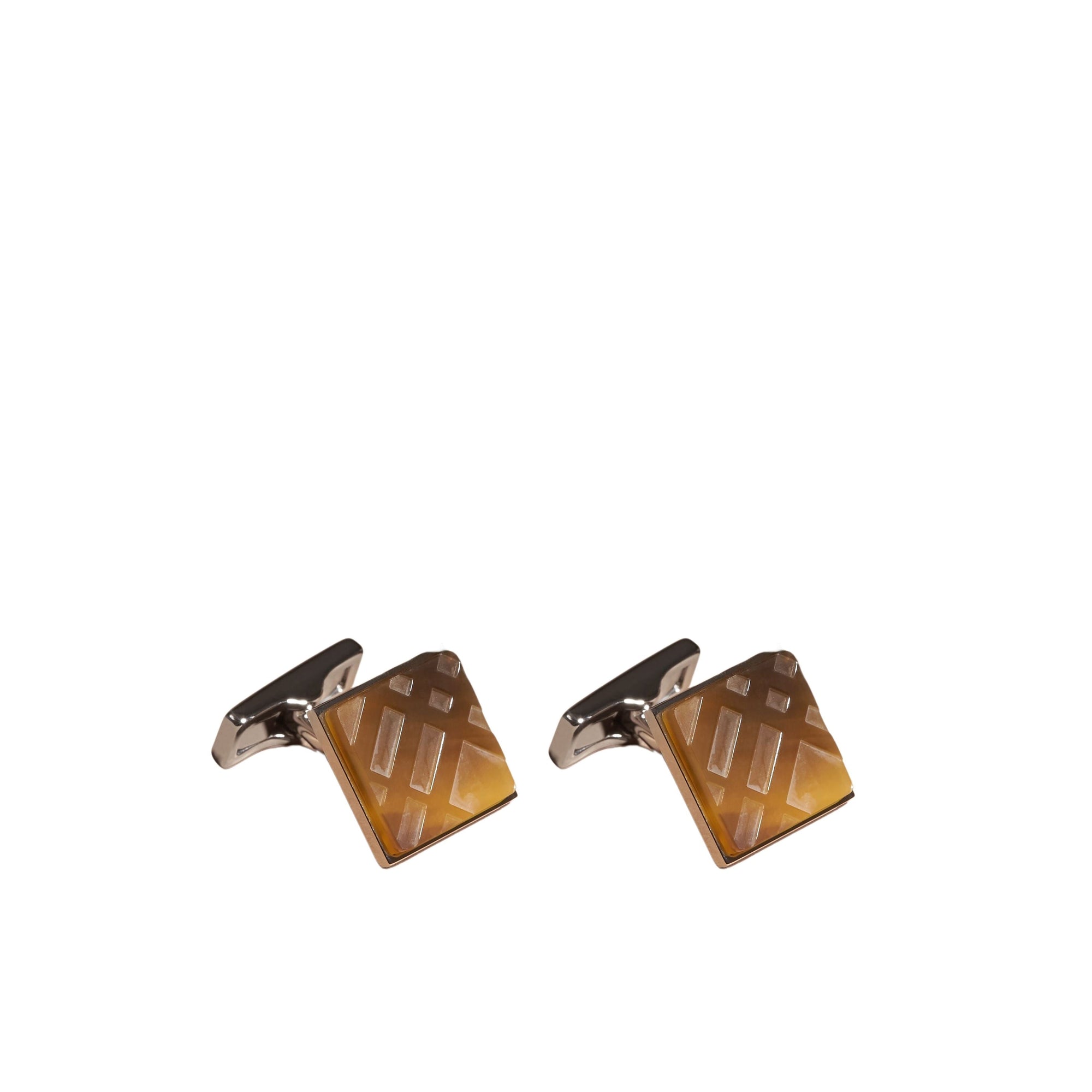 Boutons de manchette carrés à motif check - Brown
