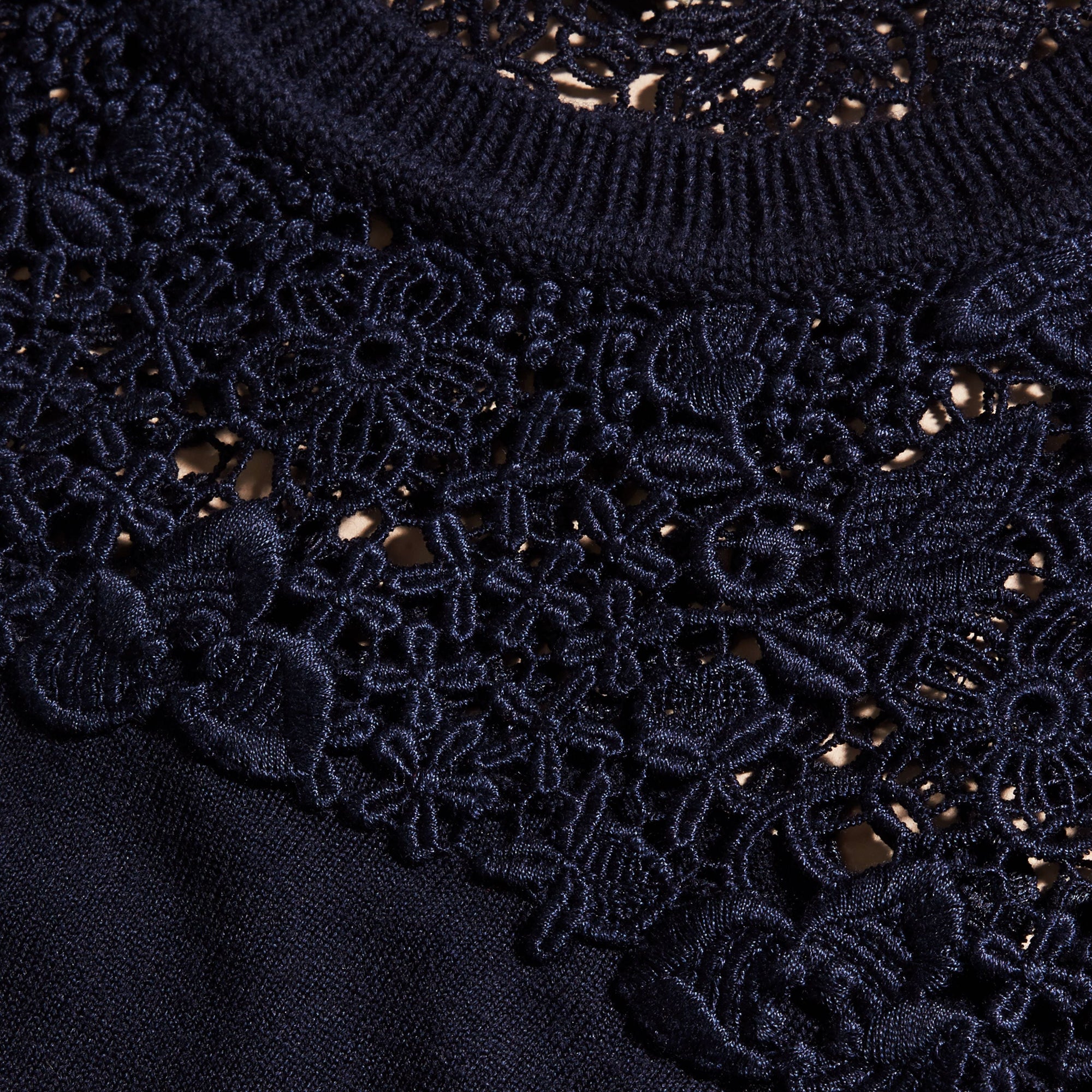Pull en laine mérinos avec empiècement en dentelle - Navy
