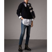 Poncho en cachemire et laine à motif check - Navy