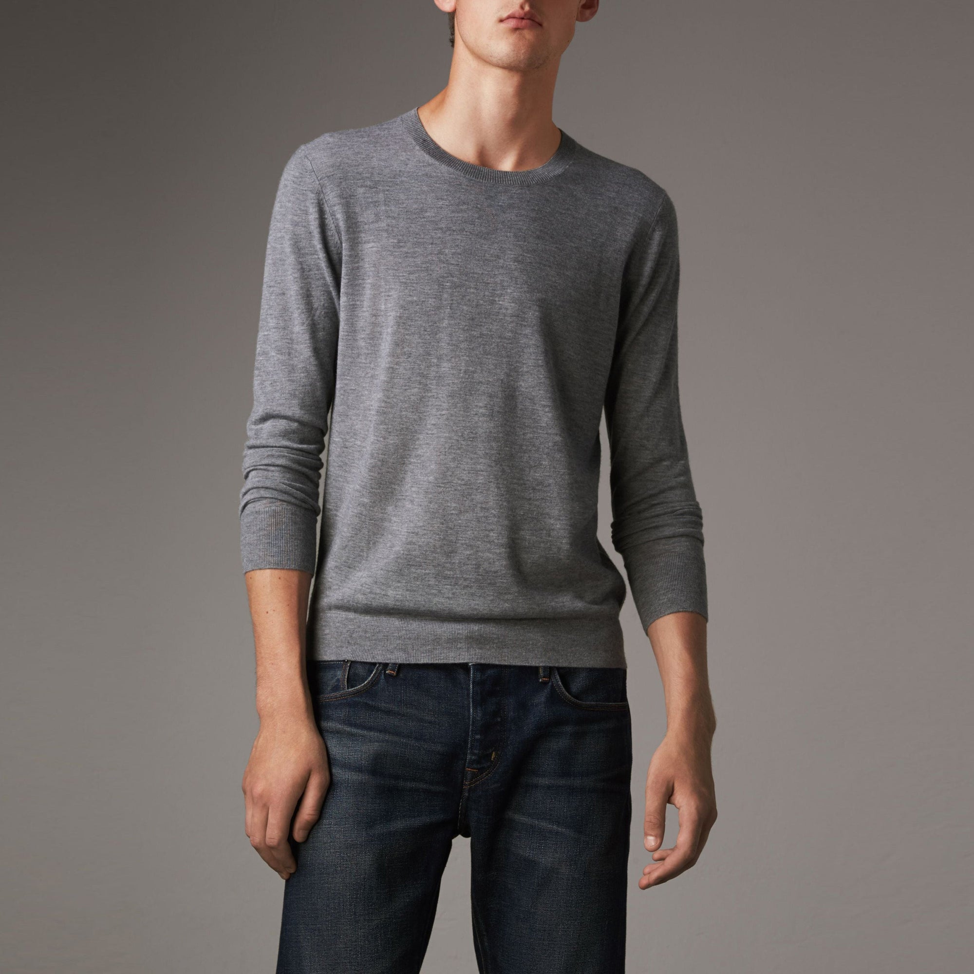 Pull en cachemire à motif check - Pale Grey Melange