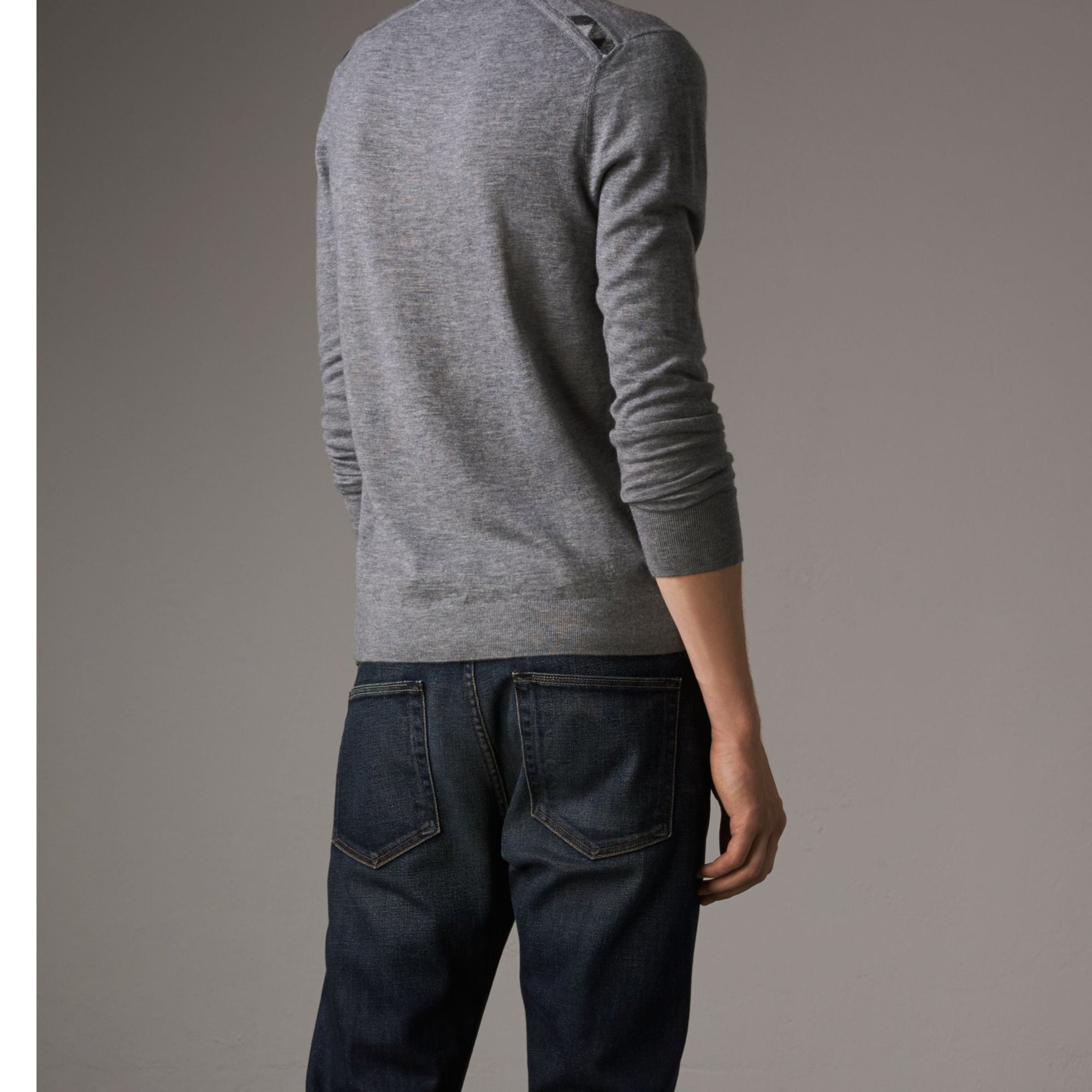 Pull en cachemire à motif check - Pale Grey Melange