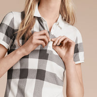 Polo en piqué de coton extensible à motif Check - White