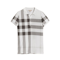 Polo en piqué de coton extensible à motif Check - White