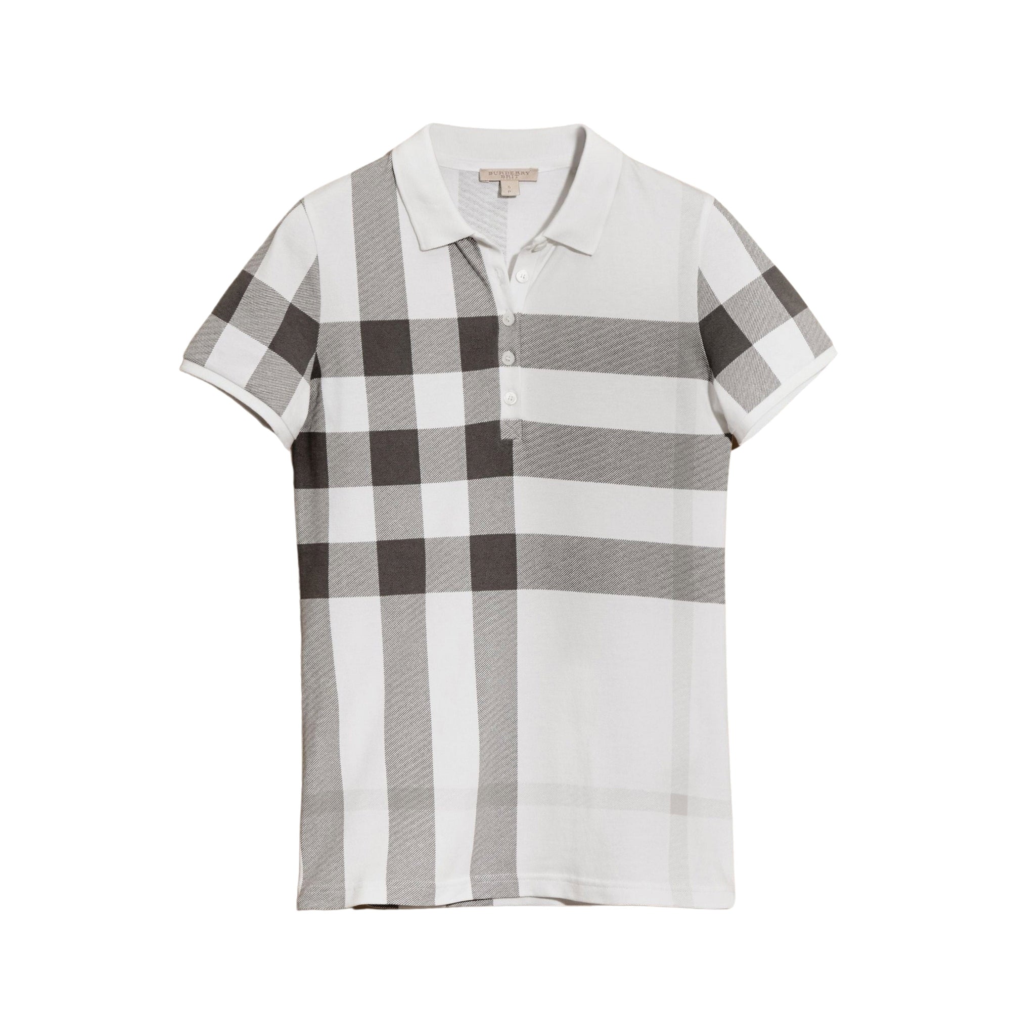 Polo en piqué de coton extensible à motif Check - White