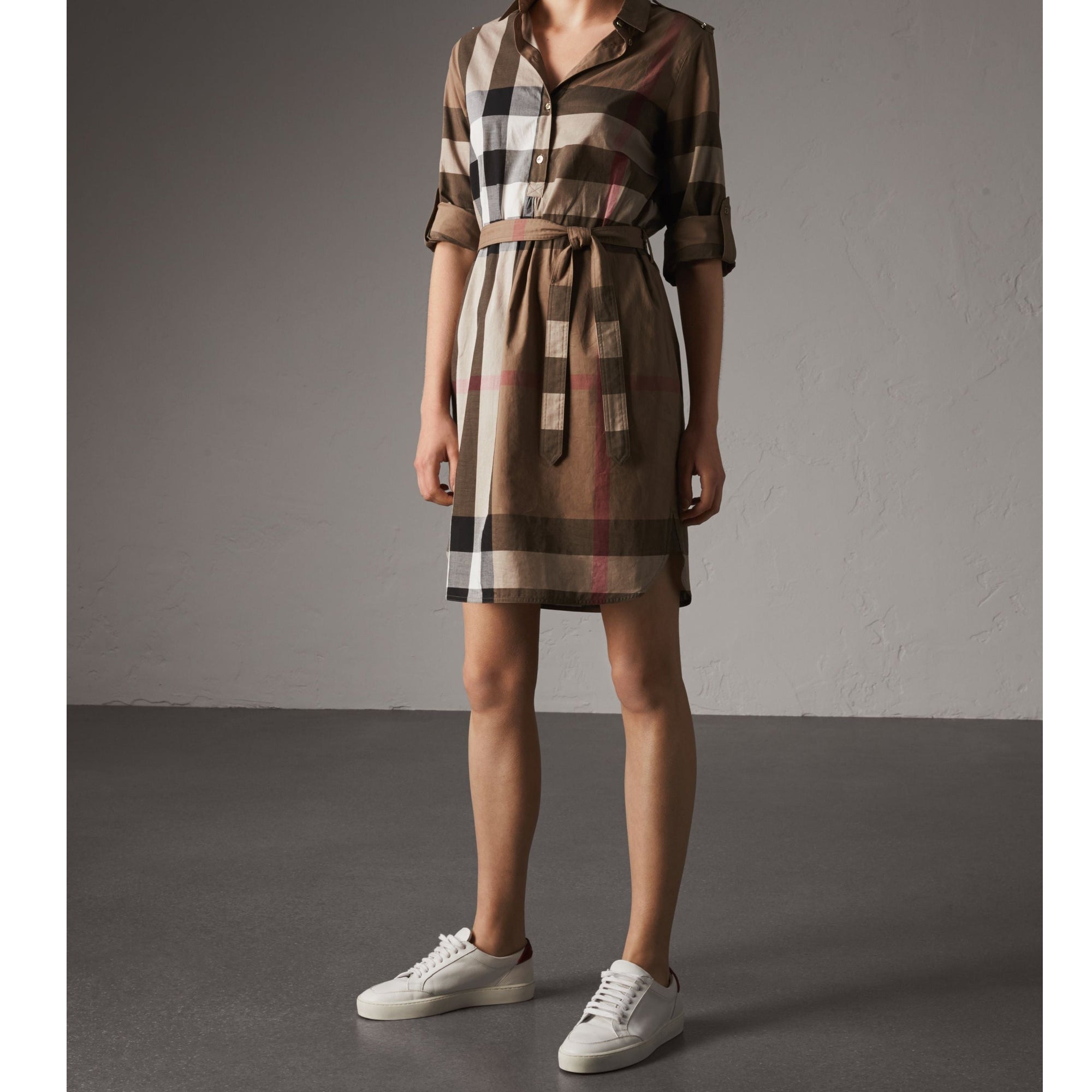 Robe chemise à motif check - Taupe Brown