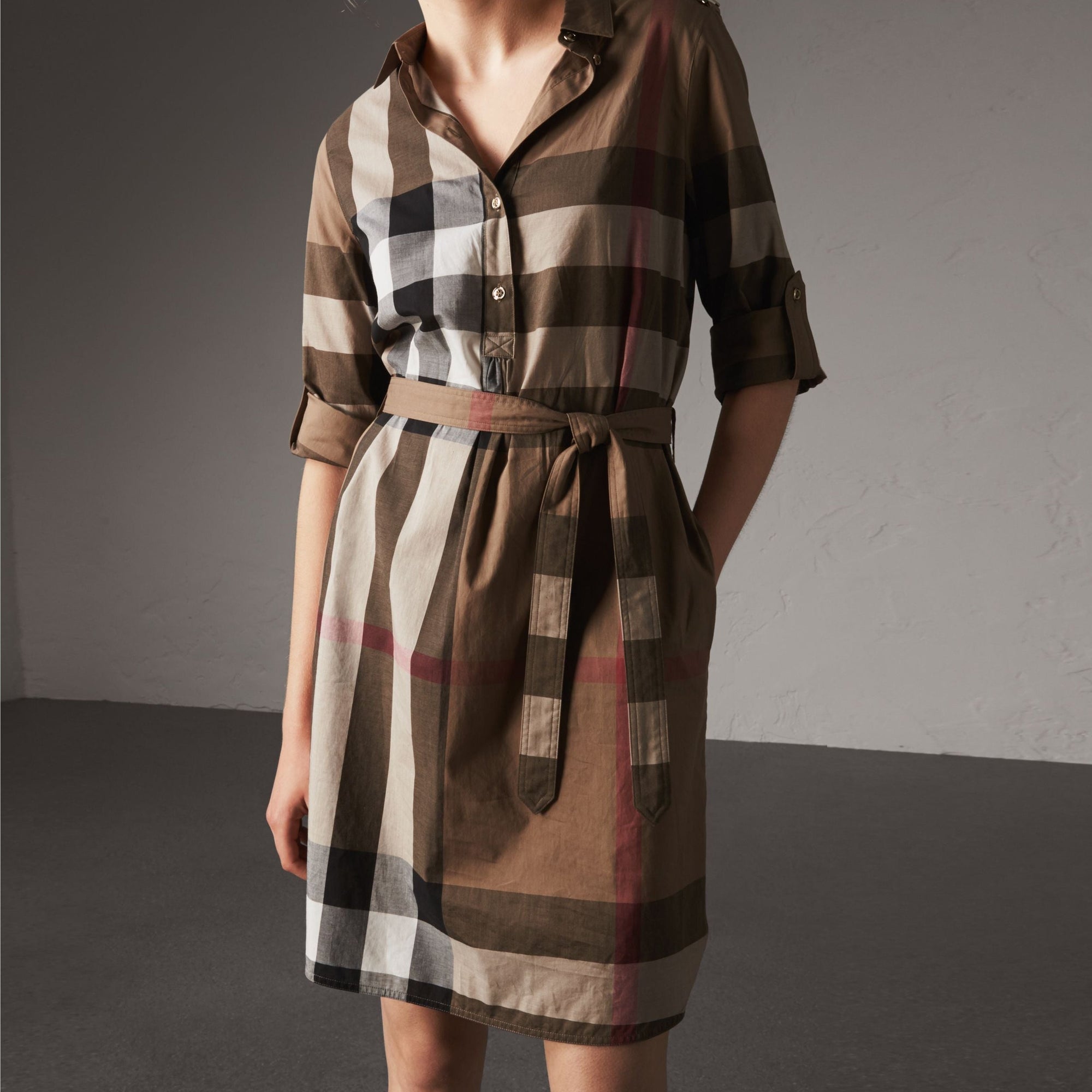 Robe chemise à motif check - Taupe Brown
