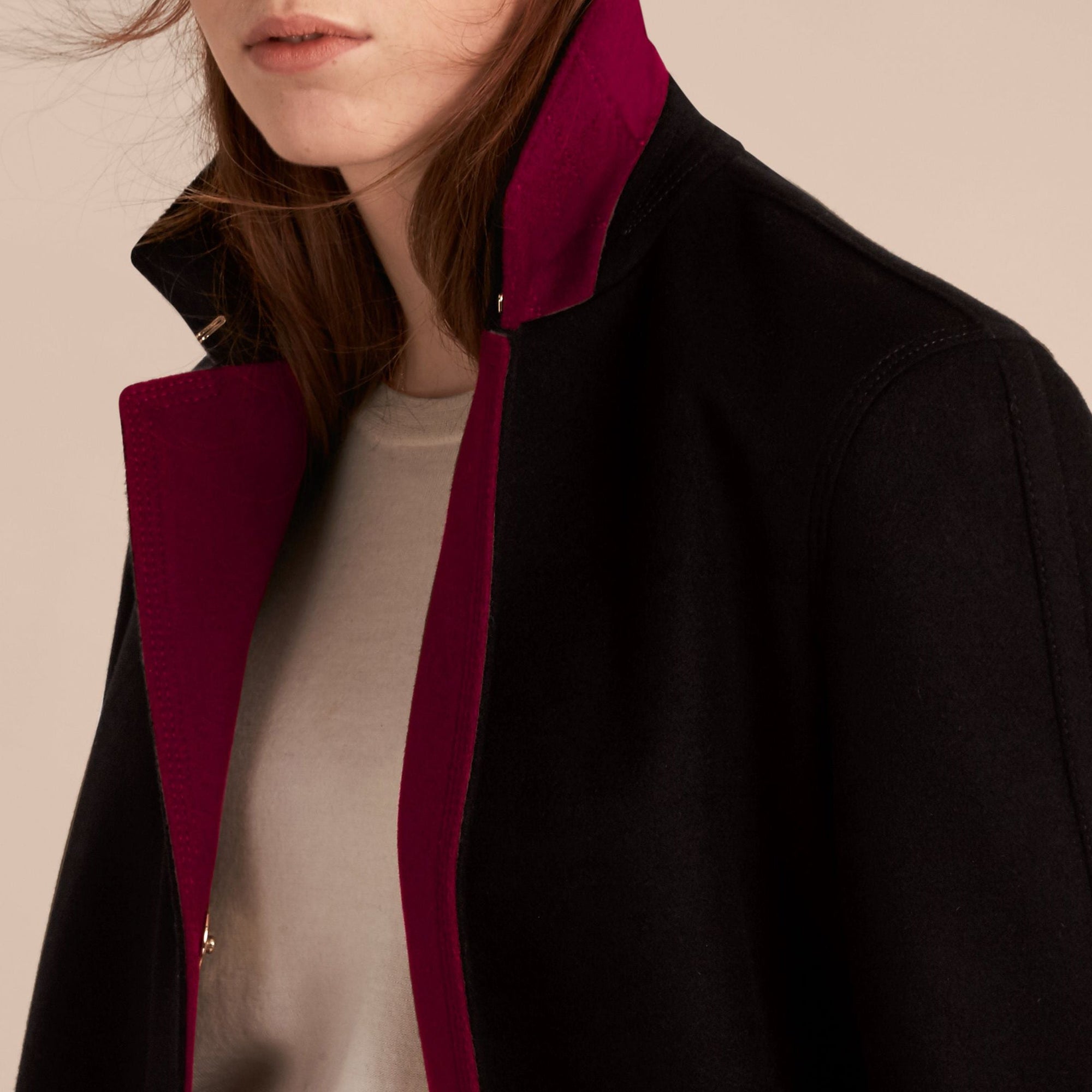 Manteau militaire à boutonnage simple en cachemire - Black