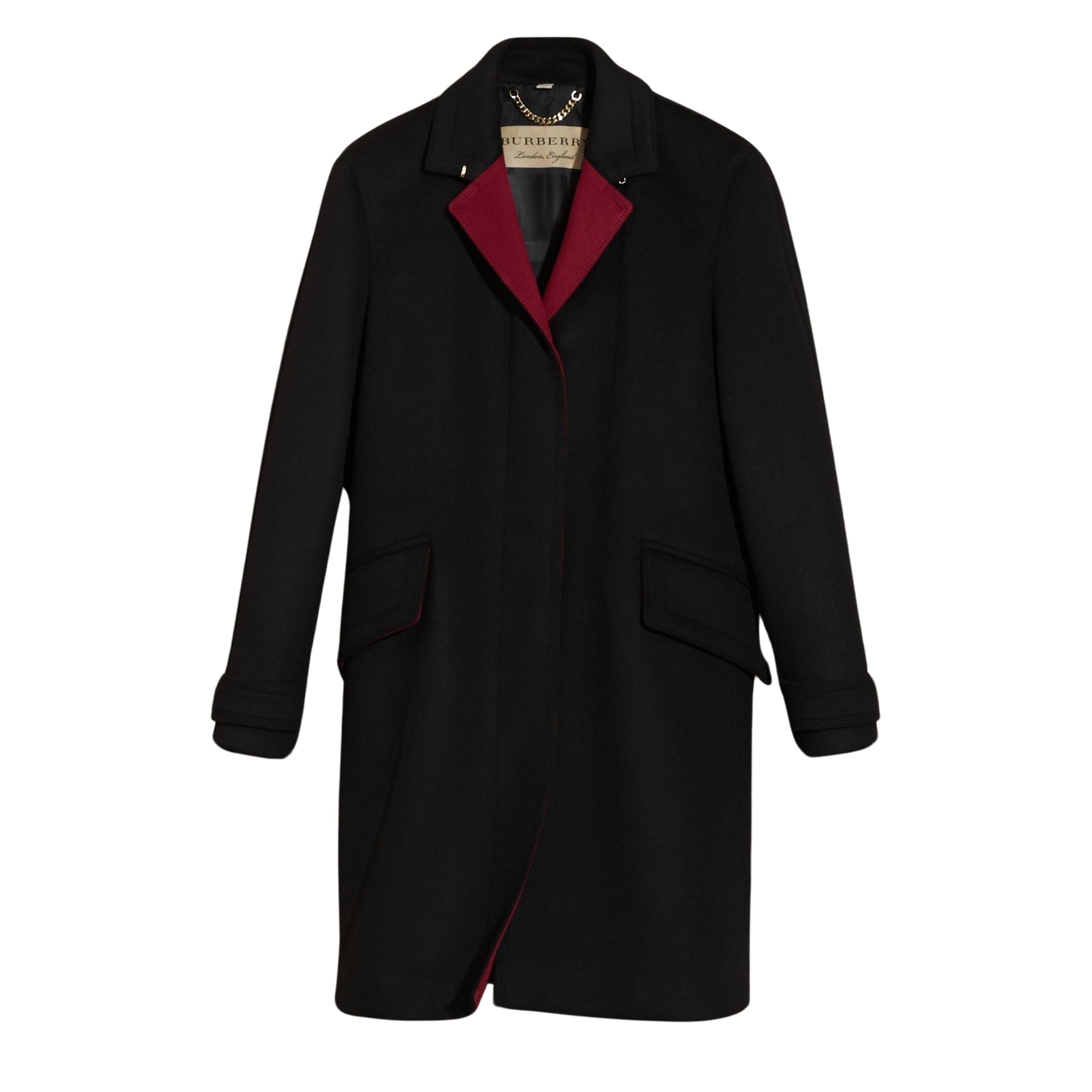 Manteau militaire à boutonnage simple en cachemire - Black