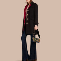 Manteau militaire à boutonnage simple en cachemire - Black