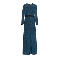 Robe extra-longue en soie avec imprimé python et plis - Mineral Blue