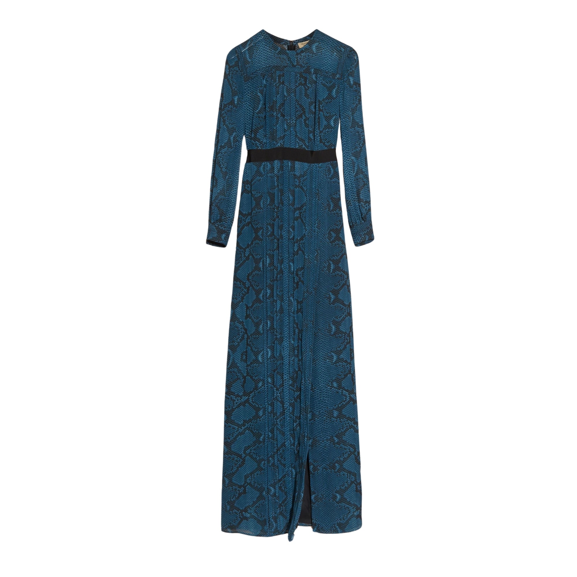 Robe extra-longue en soie avec imprimé python et plis - Mineral Blue