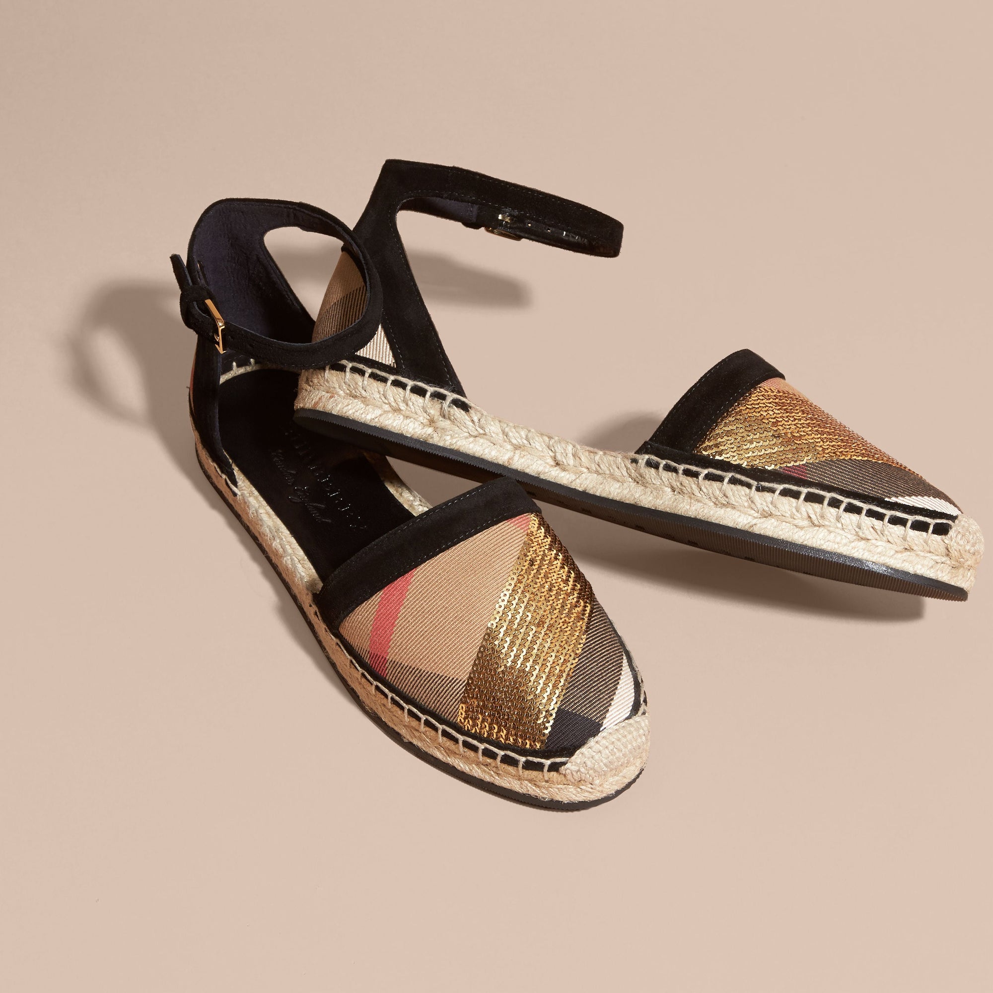 Sandales espadrilles en coton - House Check & Gold