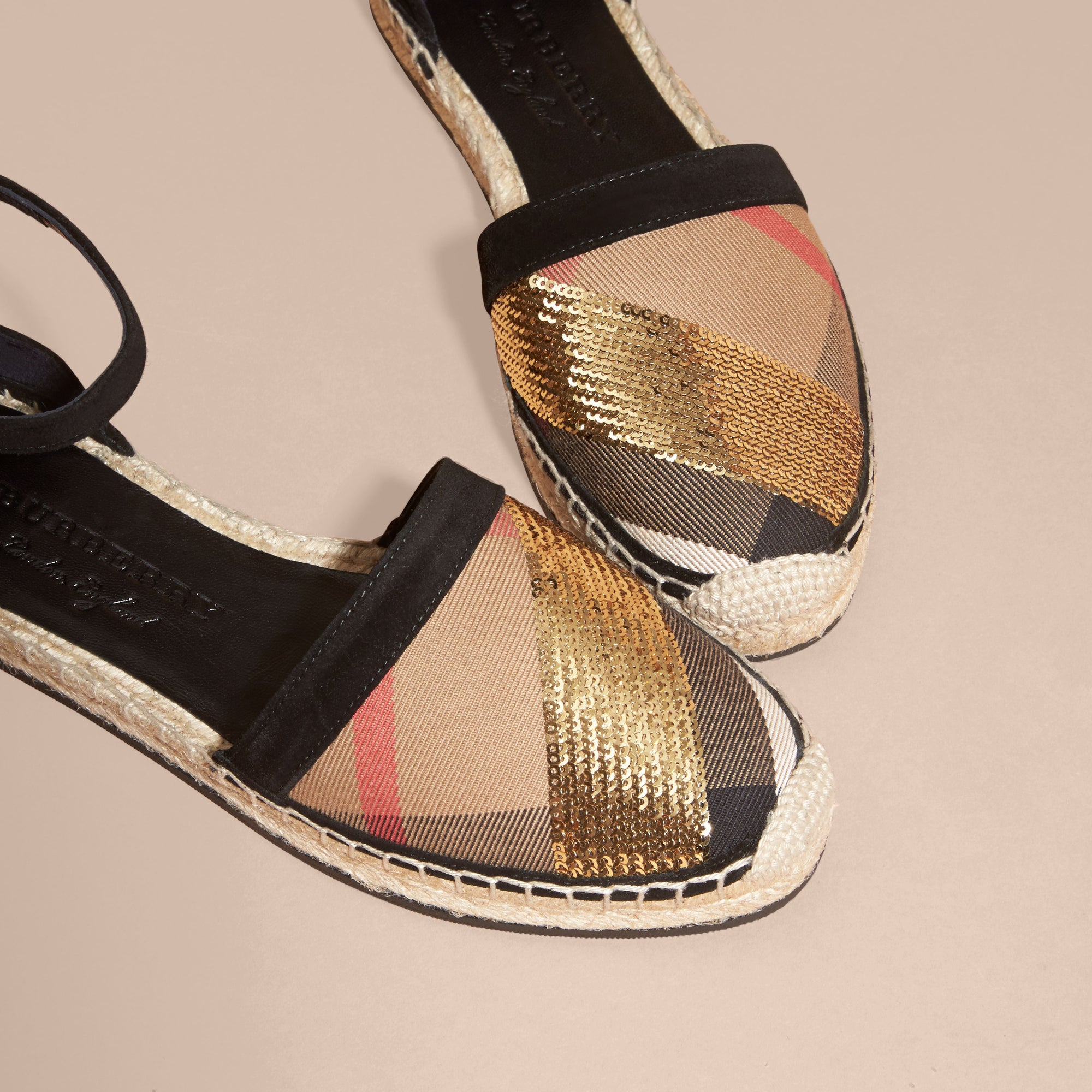 Sandales espadrilles en coton - House Check & Gold