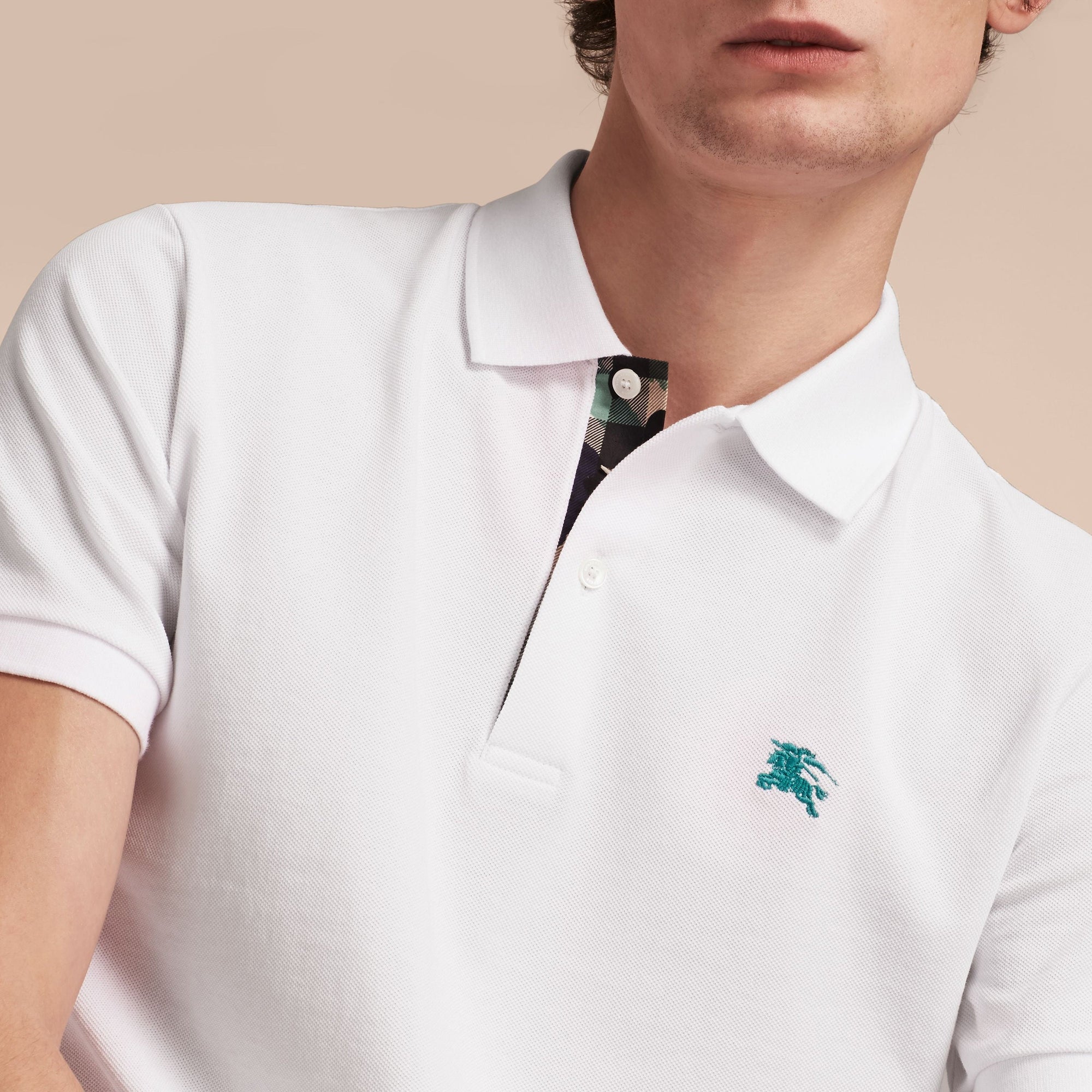 Polo à motif check - White
