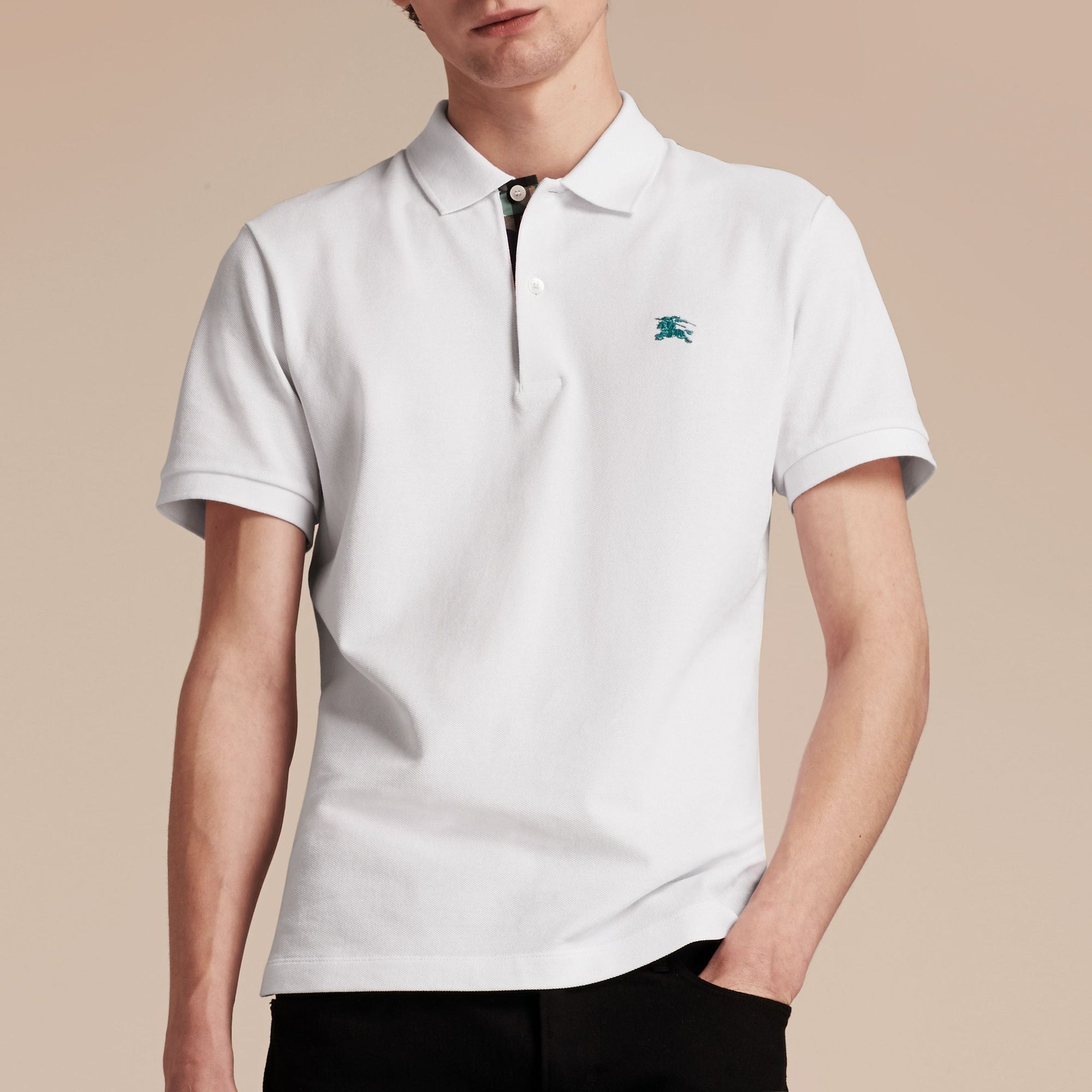 Polo à motif check - White